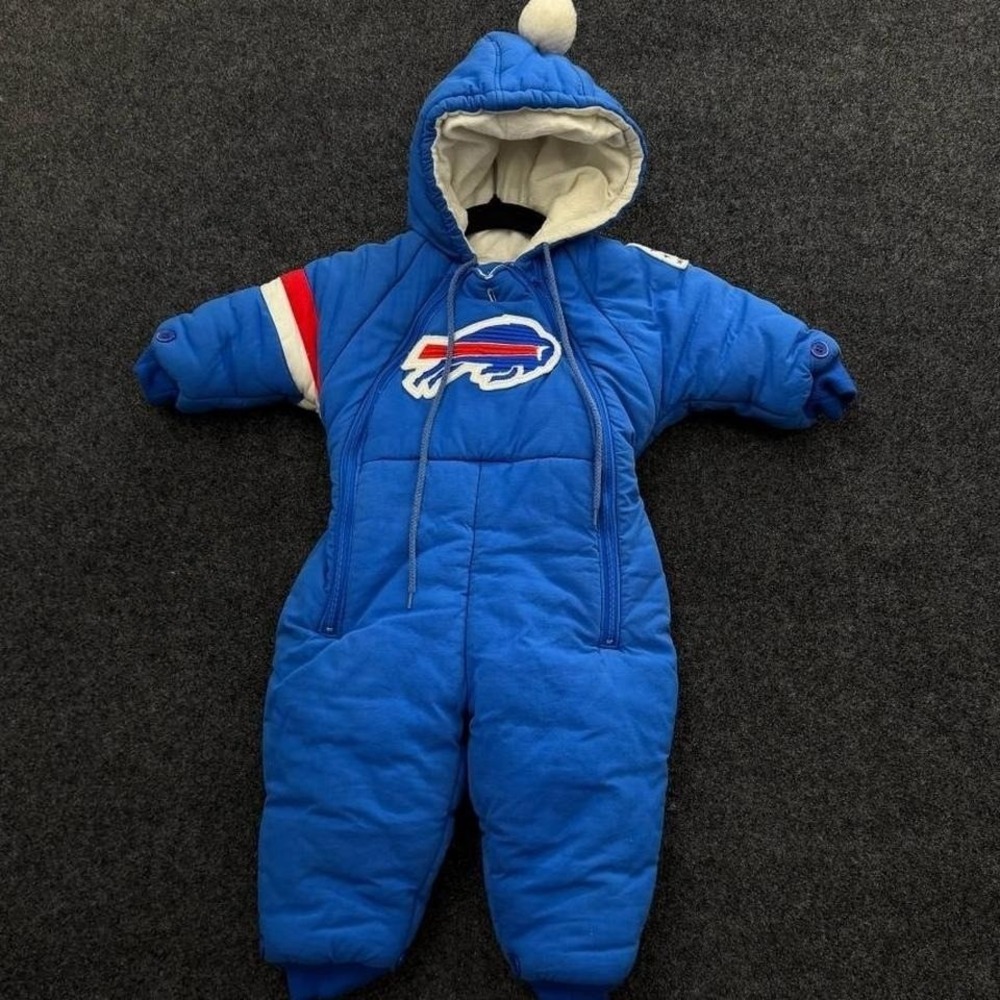 Vintage 90s Buffalo Bills Baby Snowsuit 18 Months Blue NFL Winter Suit